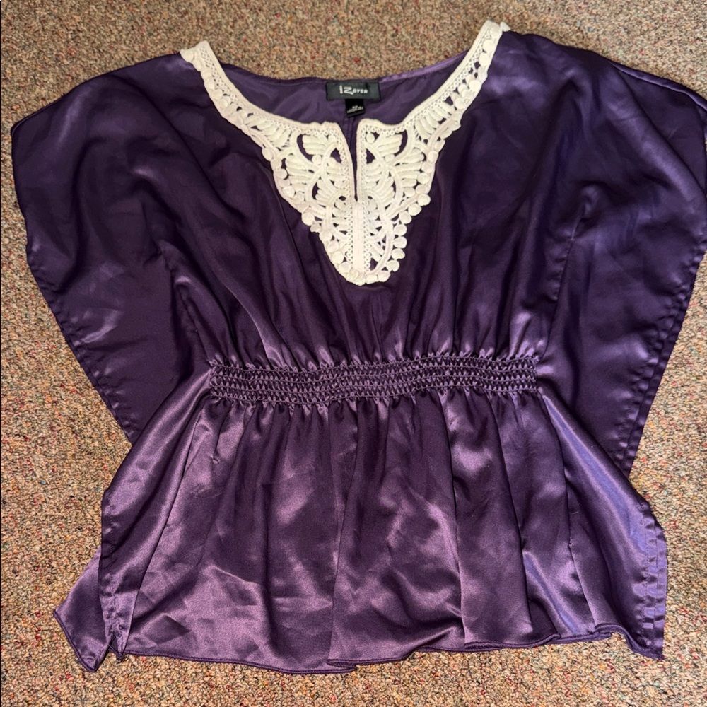 IZ Byer Plum Purple Blouse with Lace Size XS